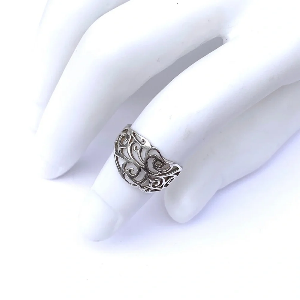 Sterling Silver Filigree Ring Size 6